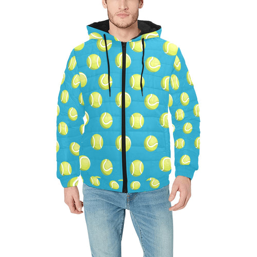 Tennis Pattern Print Design 05 Men's Padded Hooded Jacket