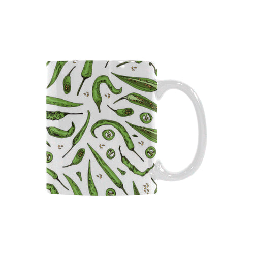 Hand drawn sketch style green Chili peppers patter Classical White Mug (Fulfilled In US)