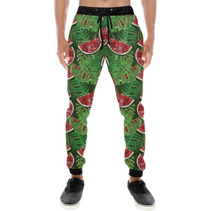 Watermelons tropical palm leaves pattern backgroun Unisex Casual Sweatpants