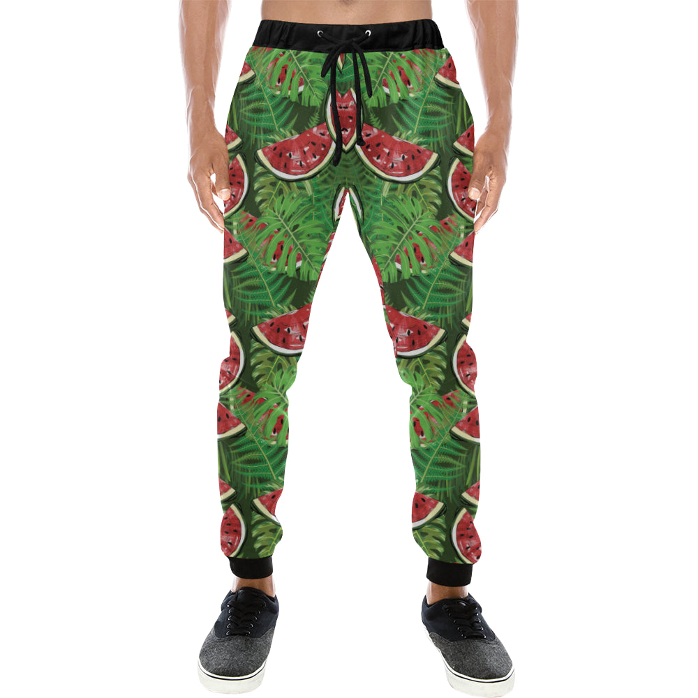 Watermelons tropical palm leaves pattern backgroun Unisex Casual Sweatpants