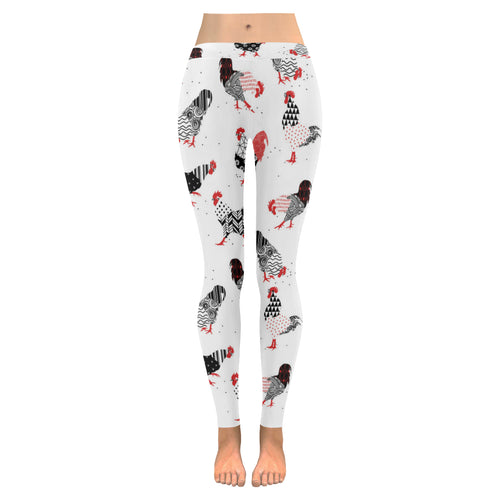 Cool rooster chicken cock floral ornament backgroud Women's Legging Fulfilled In US