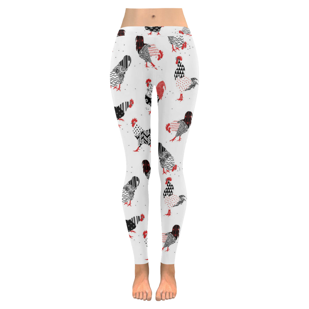 Cool rooster chicken cock floral ornament backgroud Women's Legging Fulfilled In US