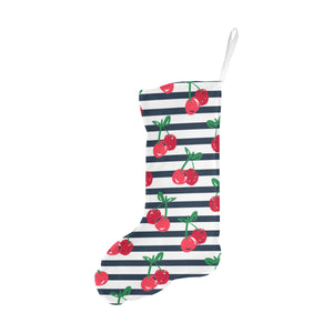 Hand drawn cherry pattern striped background Christmas Stocking