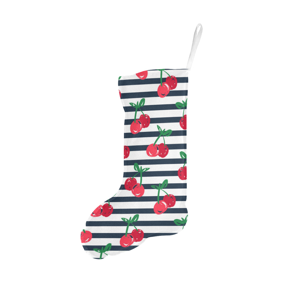 Hand drawn cherry pattern striped background Christmas Stocking