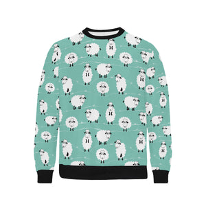 Cute sheep green background Men's Crew Neck Sweatshirt