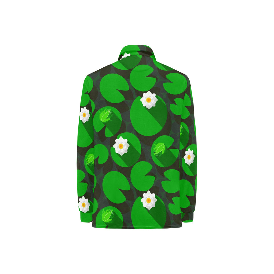 Frog waterlily pattern Women's Long Sleeve Polo Shirt