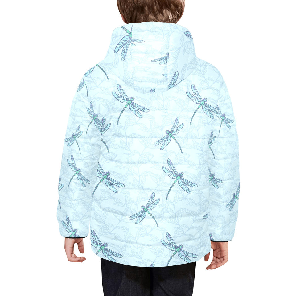 Dragonfly pattern blue background Kids' Boys' Girls' Padded Hooded Jacket