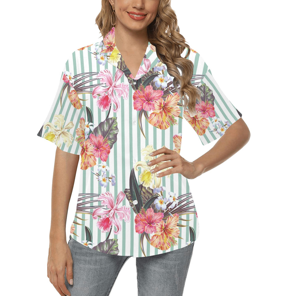 Colorful orchid flower pattern Women's All Over Print Hawaiian Shirt