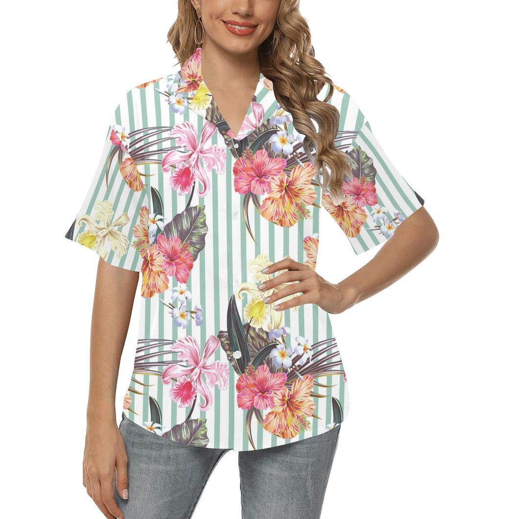 Colorful orchid flower pattern Women's All Over Print Hawaiian Shirt