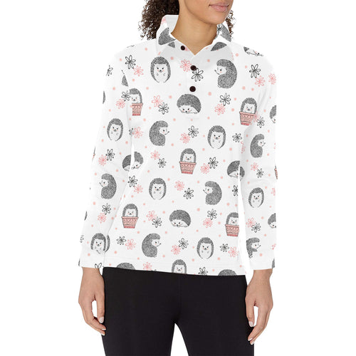 Hedgehog Pattern Print Design 02 Women's Long Sleeve Polo Shirt