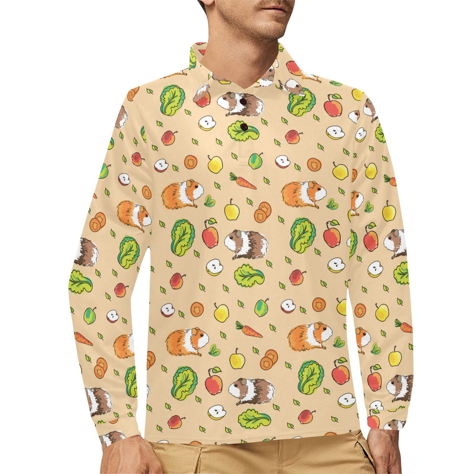 Guinea Pig Pattern Print Design 05 Men's Long Sleeve Polo Shirt