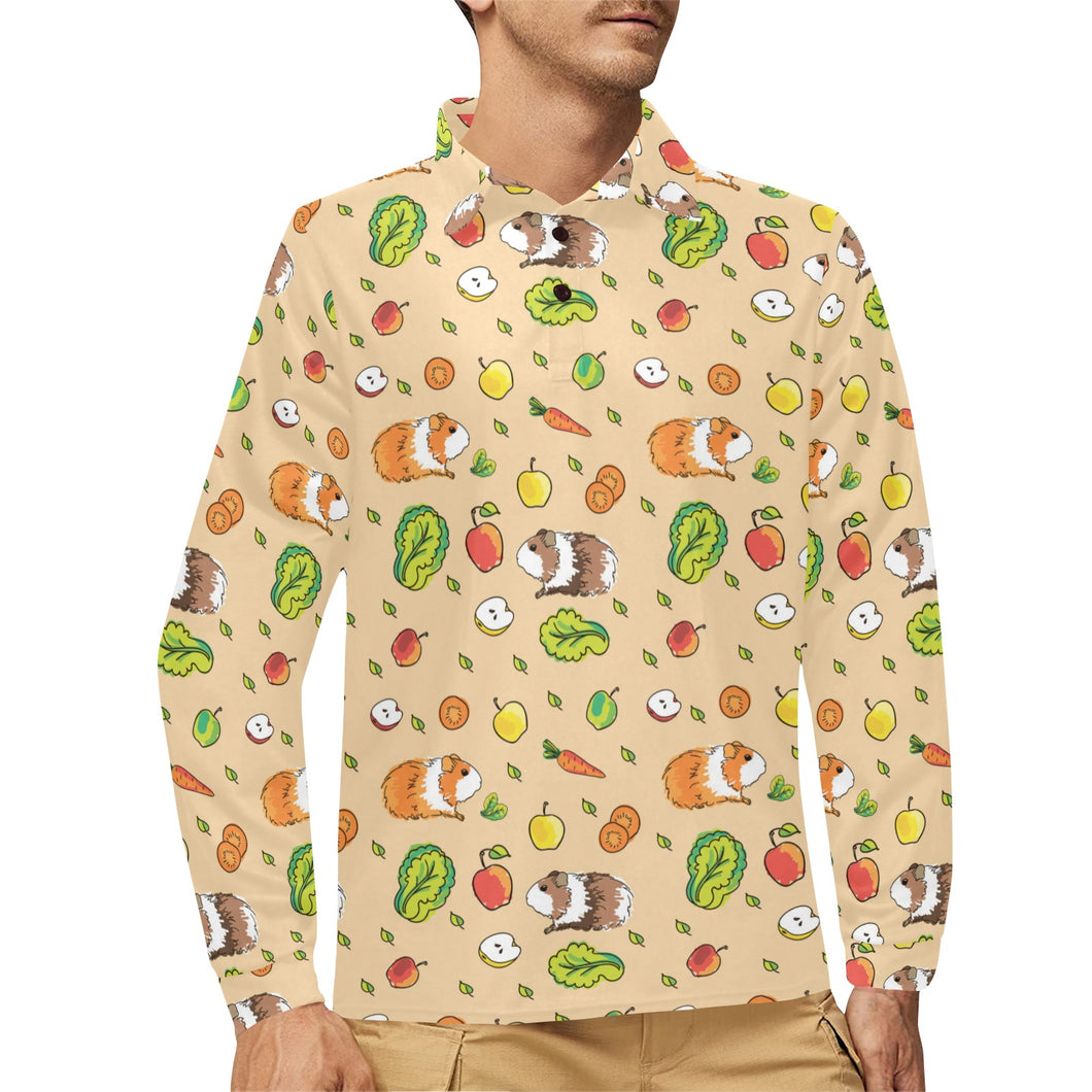 Guinea Pig Pattern Print Design 05 Men's Long Sleeve Polo Shirt
