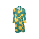 Sun green background Men's Long Sleeve Belted Night Robe