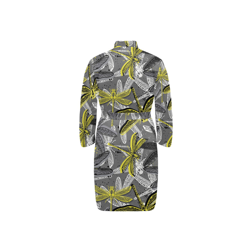 Hand drawn dragonfly pattern Men's Long Sleeve Belted Night Robe