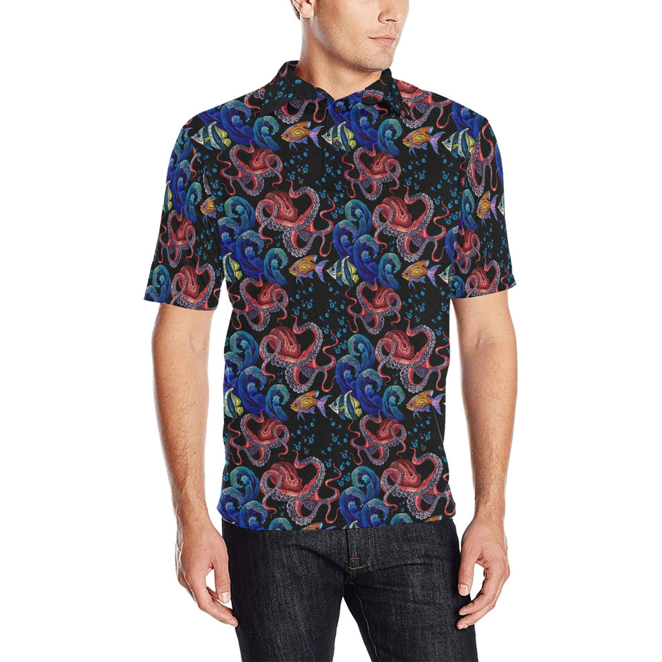 Octopus sea wave tropical fishe pattern Men's All Over Print Polo Shirt