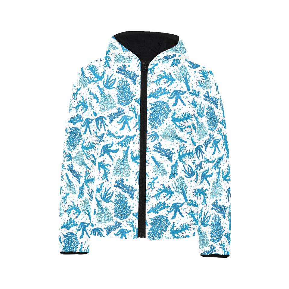 Coral Reef Pattern Print Design 01 Kids' Boys' Girls' Padded Hooded Jacket