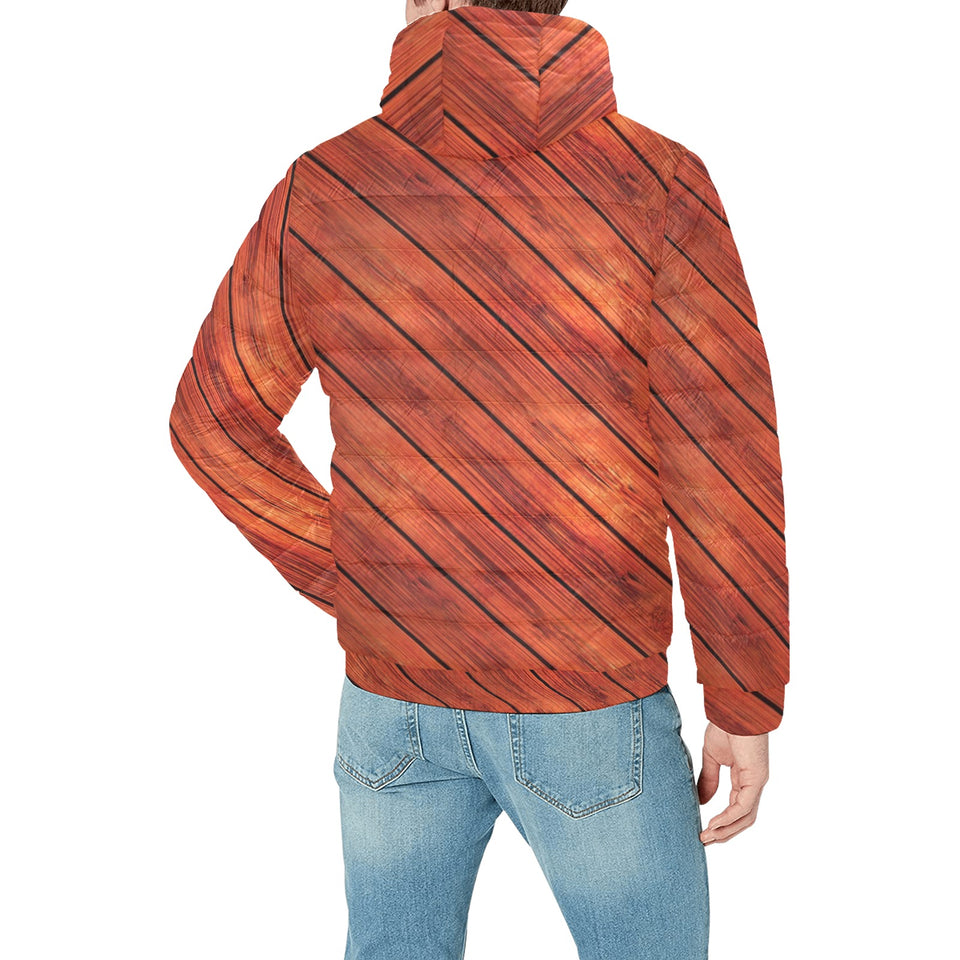 Wood Printed Pattern Print Design 03 Men's Padded Hooded Jacket