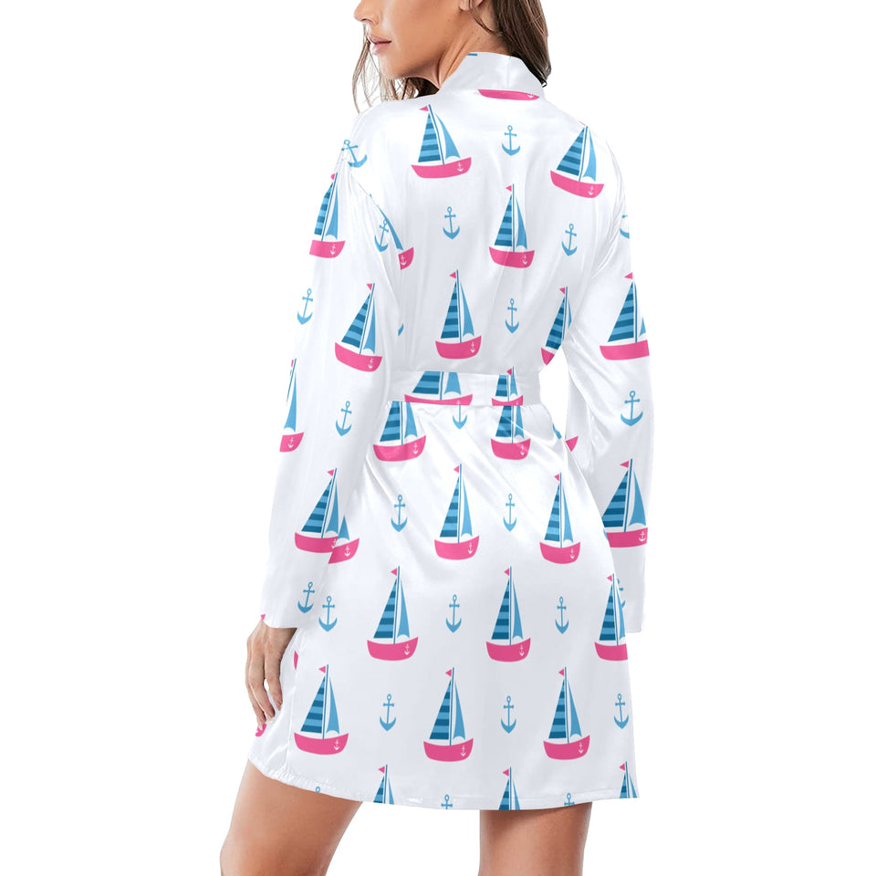 Sailboat anchor pattern Women's Long Sleeve Belted Night Robe