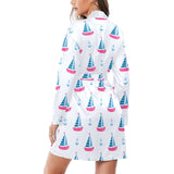 Sailboat anchor pattern Women's Long Sleeve Belted Night Robe