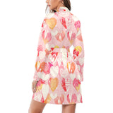 Hand drawn heart design pattern Women's Long Sleeve Belted Night Robe
