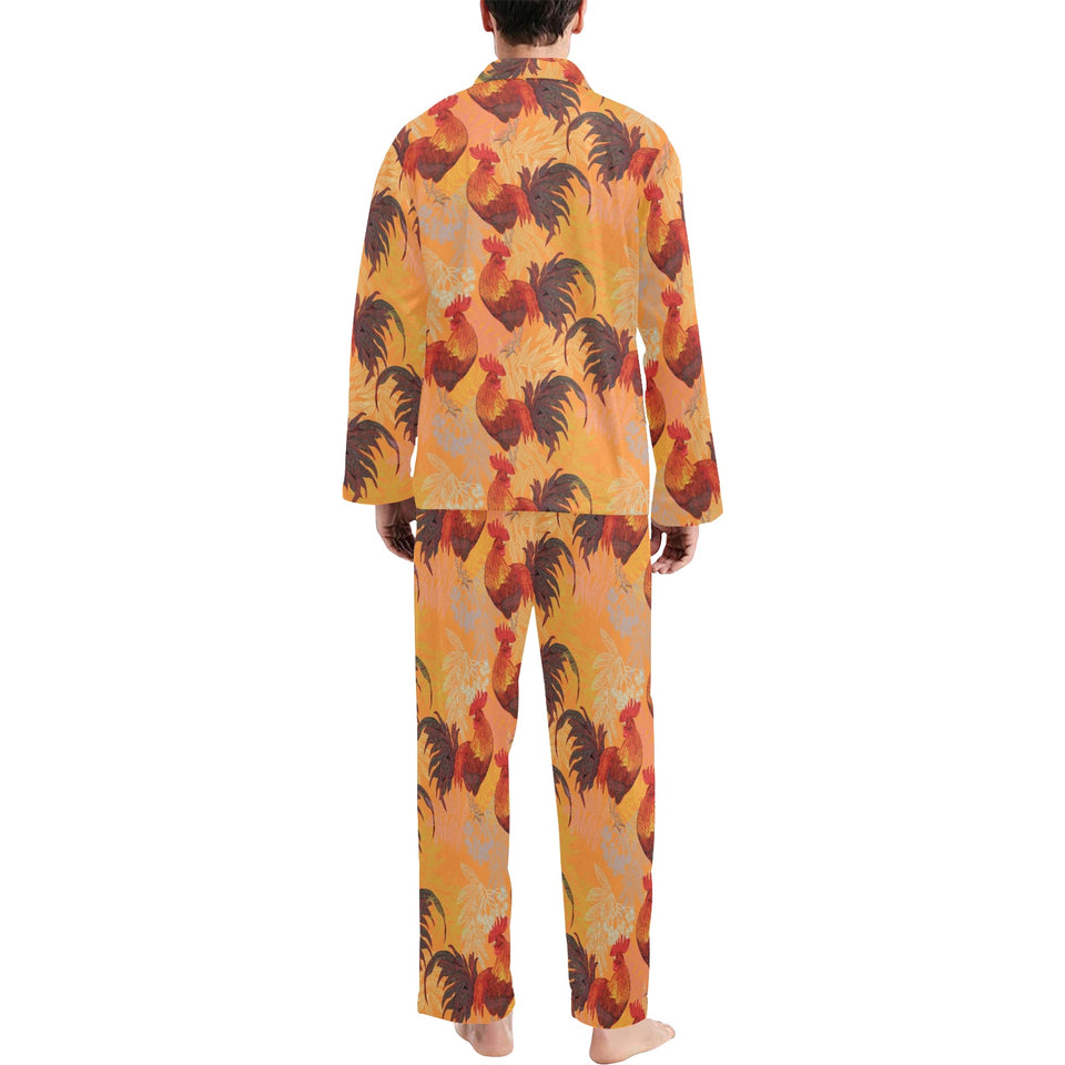 red rooster chicken cock pattern Men's Long Pajama Set