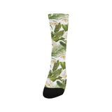 White orchid flower tropical leaves pattern Crew Socks