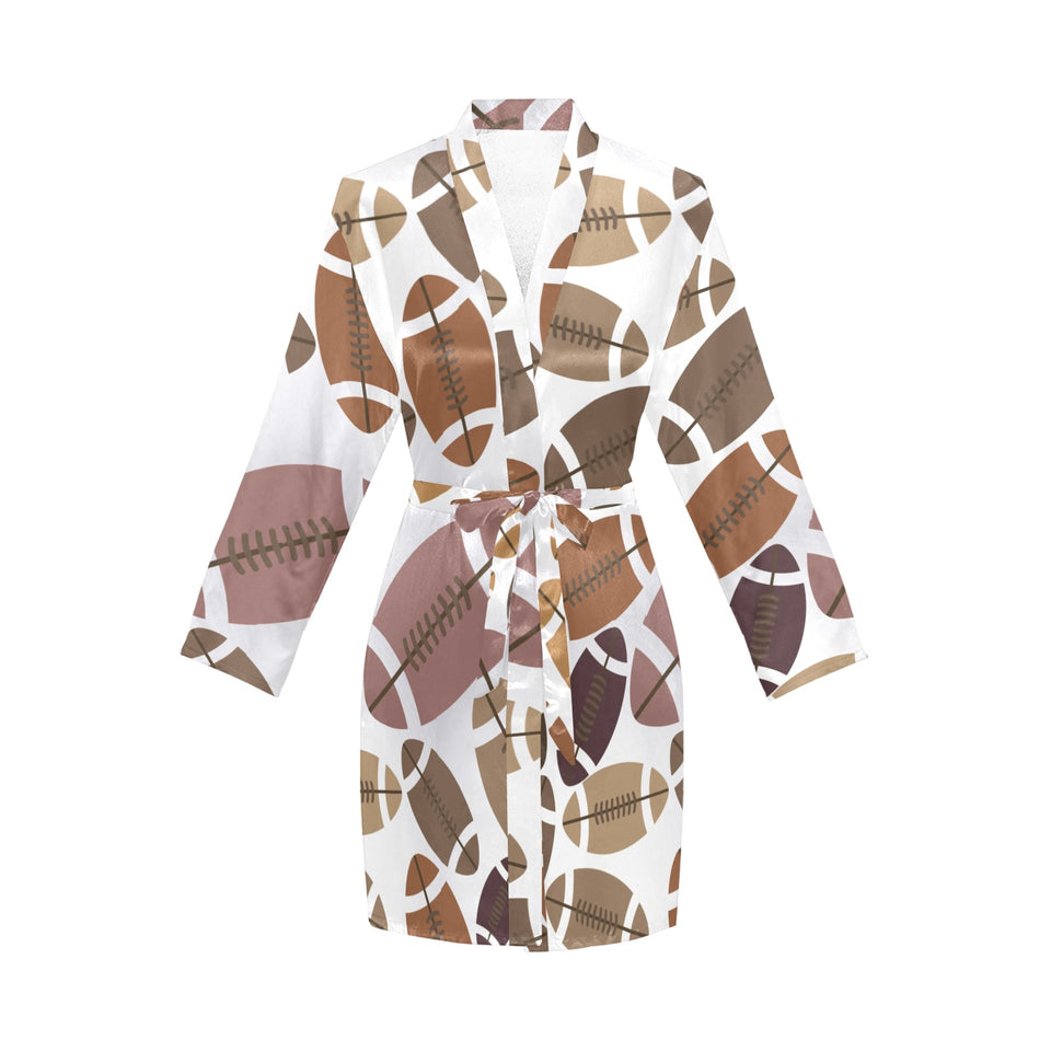 American football ball pattern Women's Long Sleeve Belted Night Robe