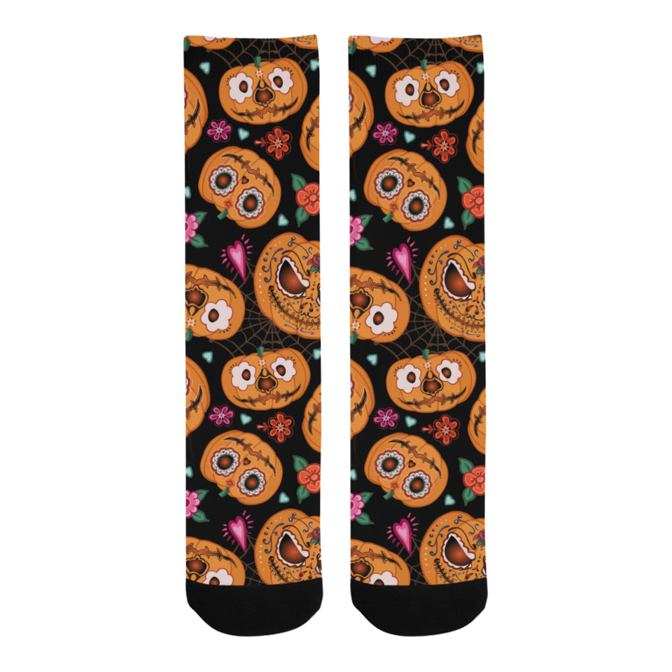 Pumpkin flowers spiderweb Halloween theme Crew Socks