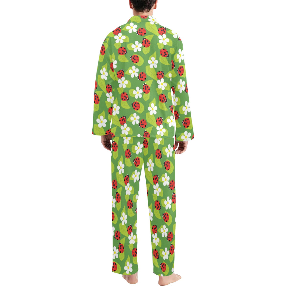 Ladybug Pattern Print Design 01 Men's Long Pajama Set
