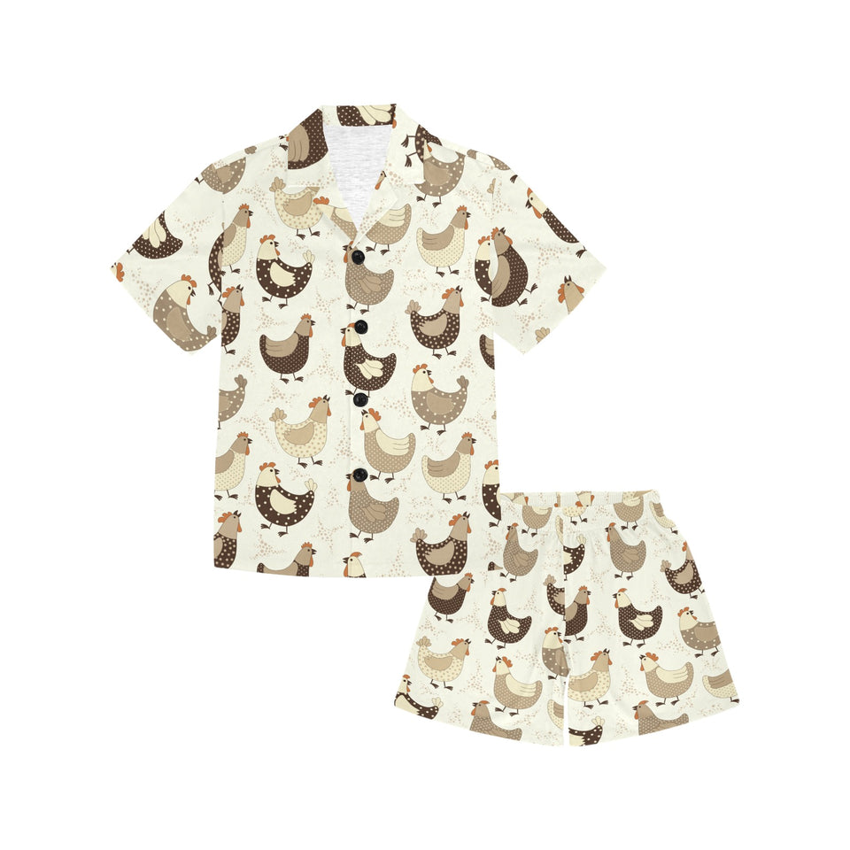 Cute rooster chicken cock Kids' Boys' Girls' V-Neck Short Pajama Set