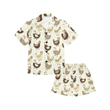 Cute rooster chicken cock Kids' Boys' Girls' V-Neck Short Pajama Set