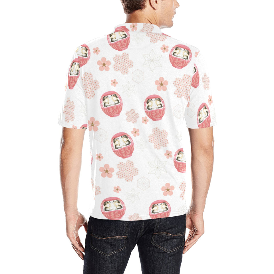 Daruma japanese wooden doll cherry blossom flower Men's All Over Print Polo Shirt