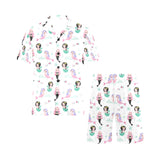 cute mermaid dolphin fish starfish pattern Men's V-Neck Short Pajama Set