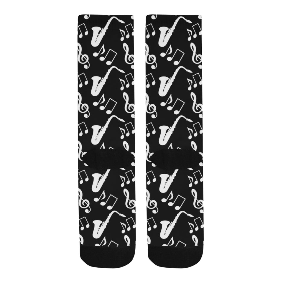 Saxophone music notes treble clef black white them Crew Socks