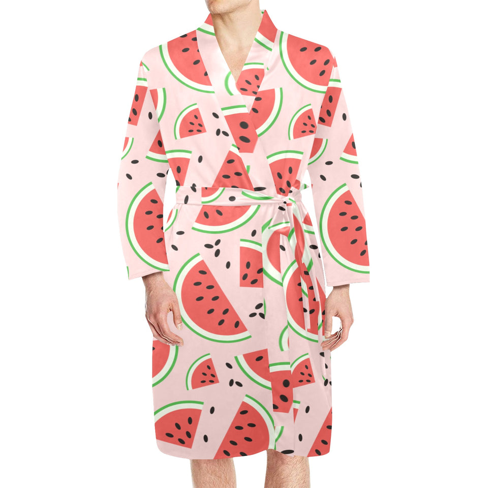 Watermelon pattern Men's Long Sleeve Belted Night Robe