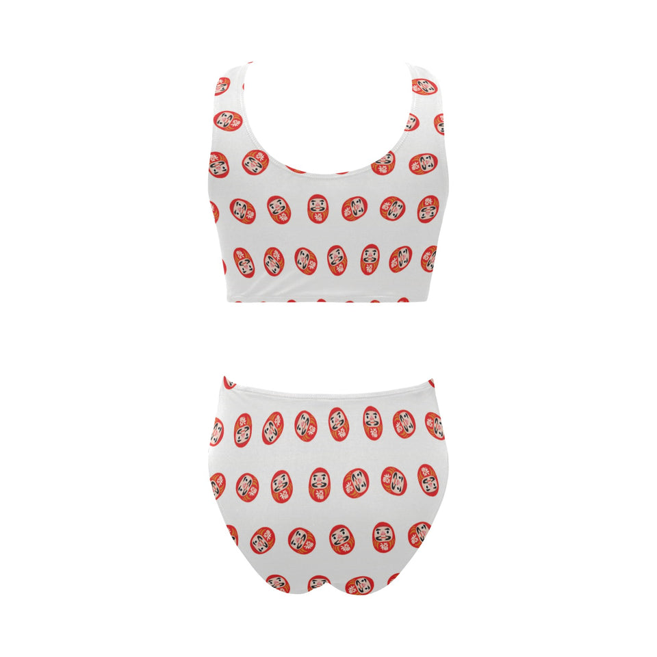 Daruma japanese wooden doll pattern Chest Bowknot High Waisted Bikini Swimsuit