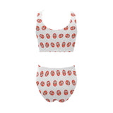 Daruma japanese wooden doll pattern Chest Bowknot High Waisted Bikini Swimsuit
