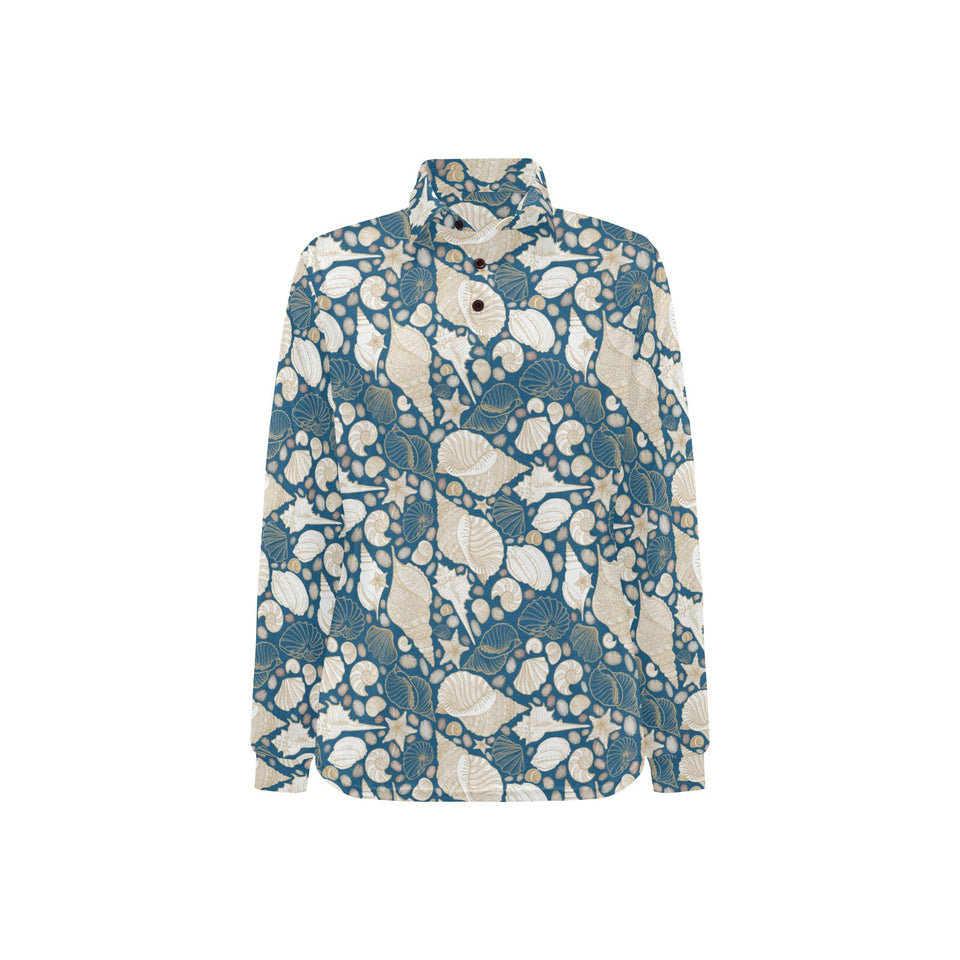 Sea turtle Polynesian Tribal design pattern Women's Long Sleeve Polo Shirt