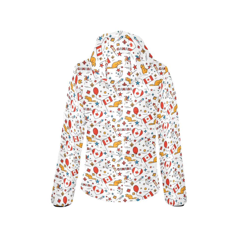 Canada Pattern Print Design 03 Women's Padded Hooded Jacket