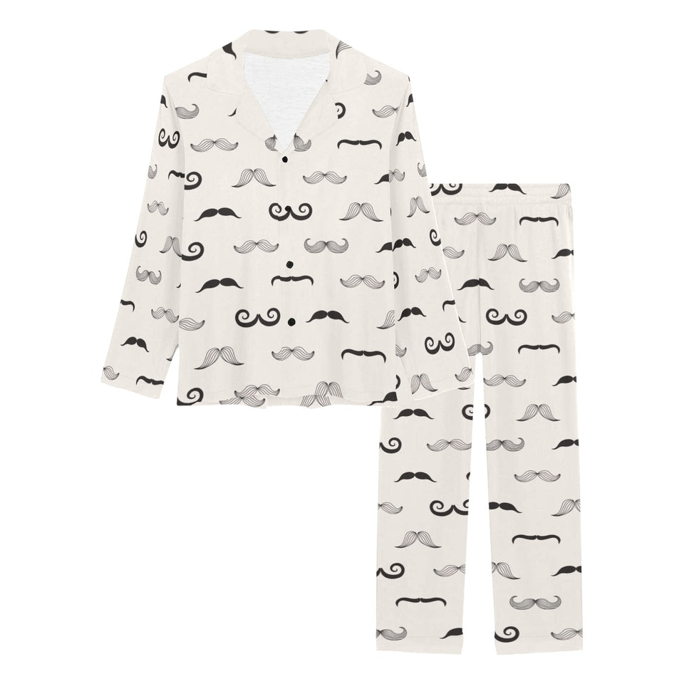 Mustache Beard Pattern Print Design 05 Women's Long Pajama Set