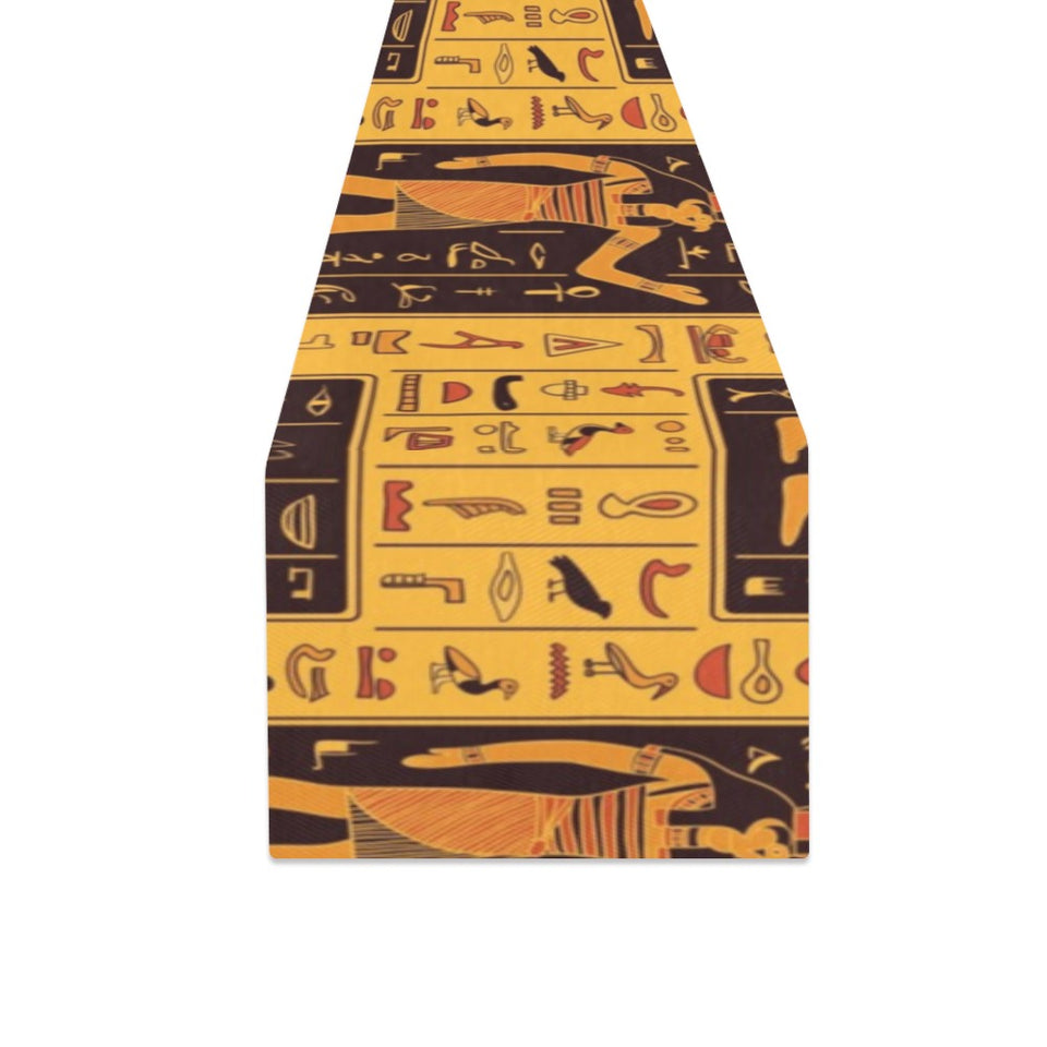 Egypt Hieroglyphics Pattern Print Design 05 Table Runner