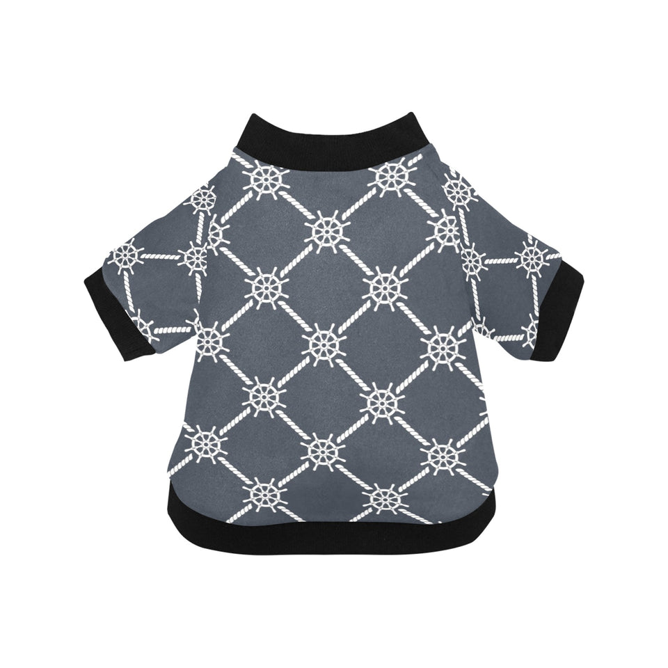 nautical steering wheel rope pattern All Over Print Pet Dog Round Neck Fuzzy Shirt