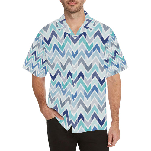 zigzag  chevron blue pattern Men's All Over Print Hawaiian Shirt