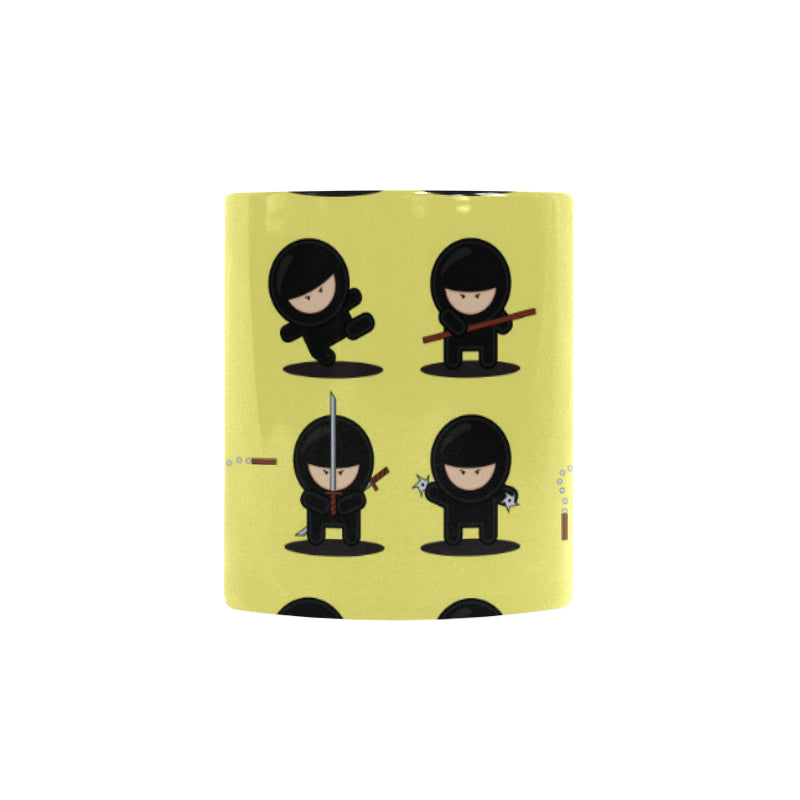 Cute ninja yellow background Morphing Mug Heat Changing Mug