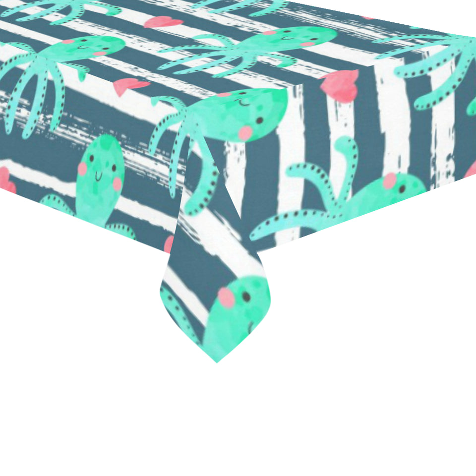 Cute octopuses heart striped background Tablecloth