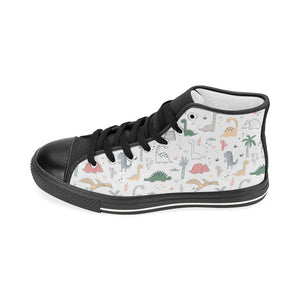 Cute cartoon dinosaurs tree pattern Women's High Top Canvas Shoes Black