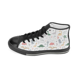 Cute cartoon dinosaurs tree pattern Women's High Top Canvas Shoes Black