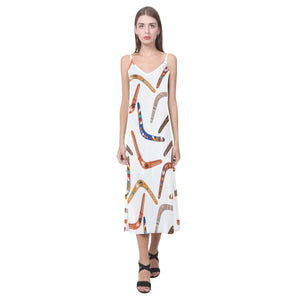 Boomerang Australian aboriginal ornament pattern V-Neck Open Fork Long Dress