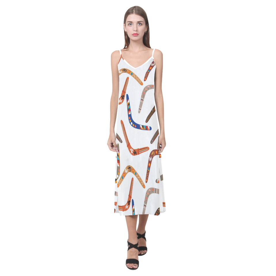 Boomerang Australian aboriginal ornament pattern V-Neck Open Fork Long Dress