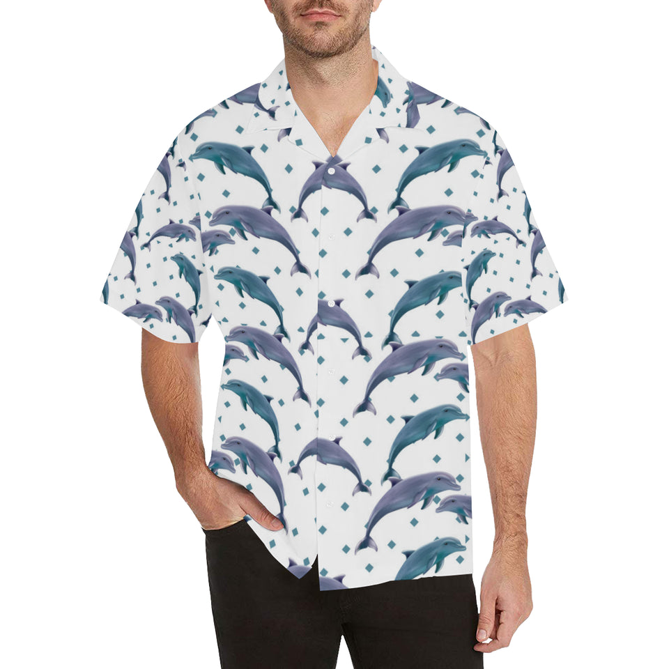 Dolphins pattern dotted background Men's All Over Print Hawaiian Shirt